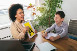 Speech therapist and child