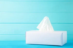 Tissue box with blue background